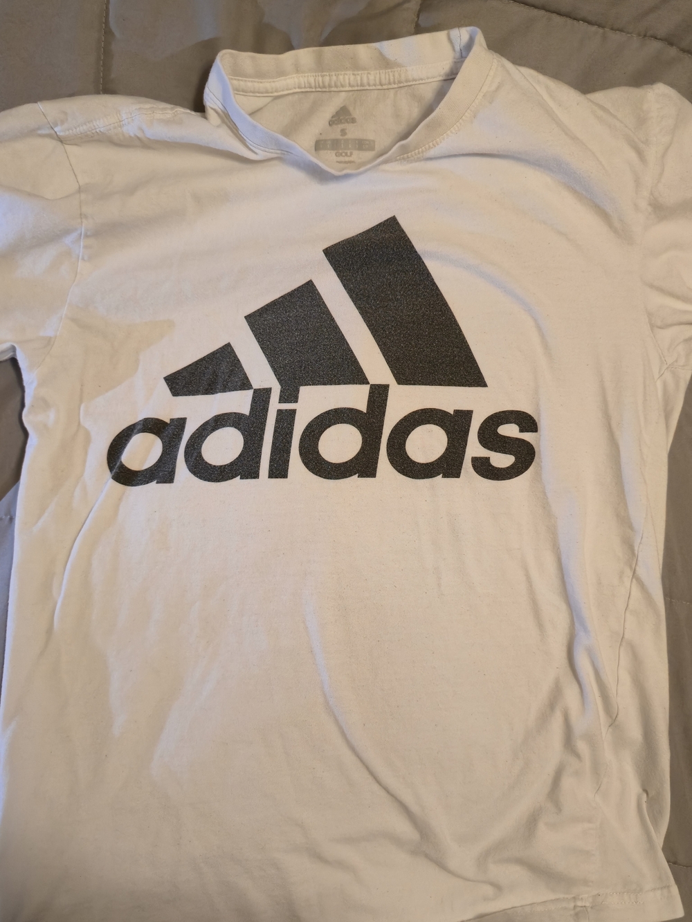 adidas White Short Sleeve Logo Tee with Black Print - Small
